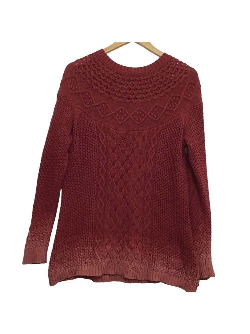 WOOLRICH 100% cotton chunky knit sweater medium faded pink fair isle cab…